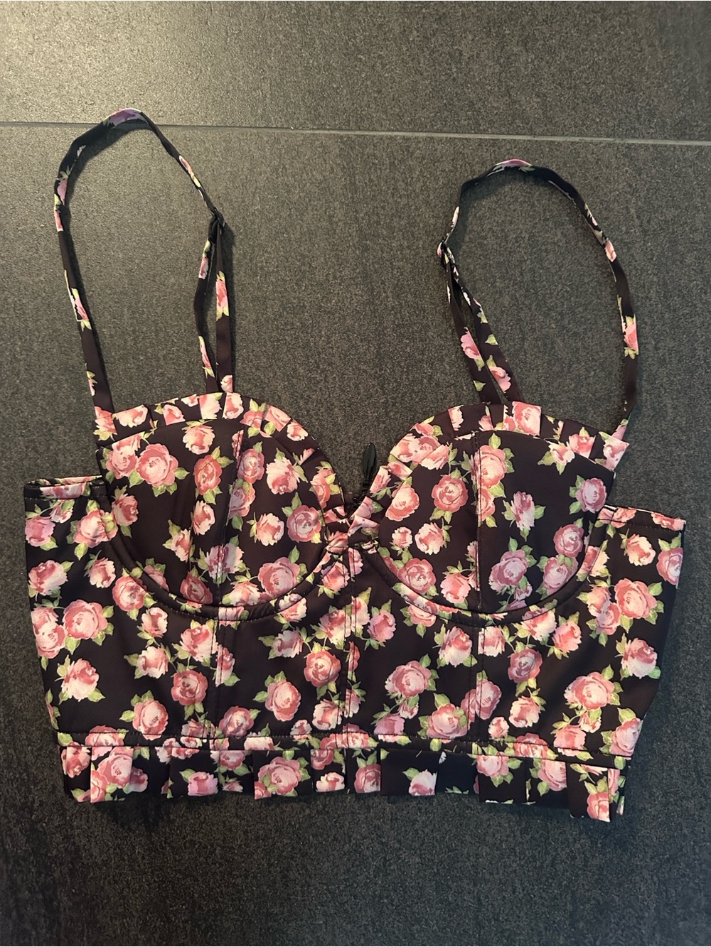 House of CB Black Floral Bustier Top with Pink Rose Print